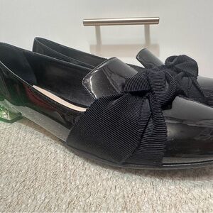 Miu Miu Black Patent Bow Loafers with Grosgrain Detail